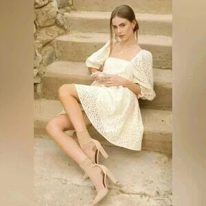 NEW STORIA Crochet-Floral Daisy Lace Baby Doll Mini Dress In Vanilla Size S